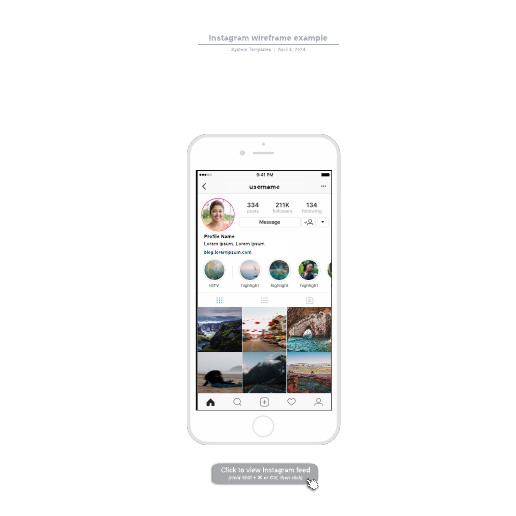 Go to Instagram wireframe example template