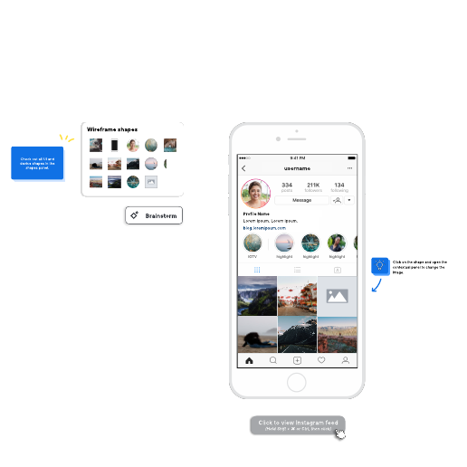 Go to Instagram wireframe example template