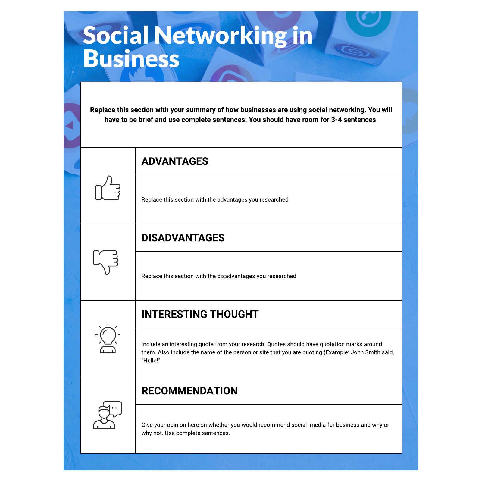 Social networking in business example