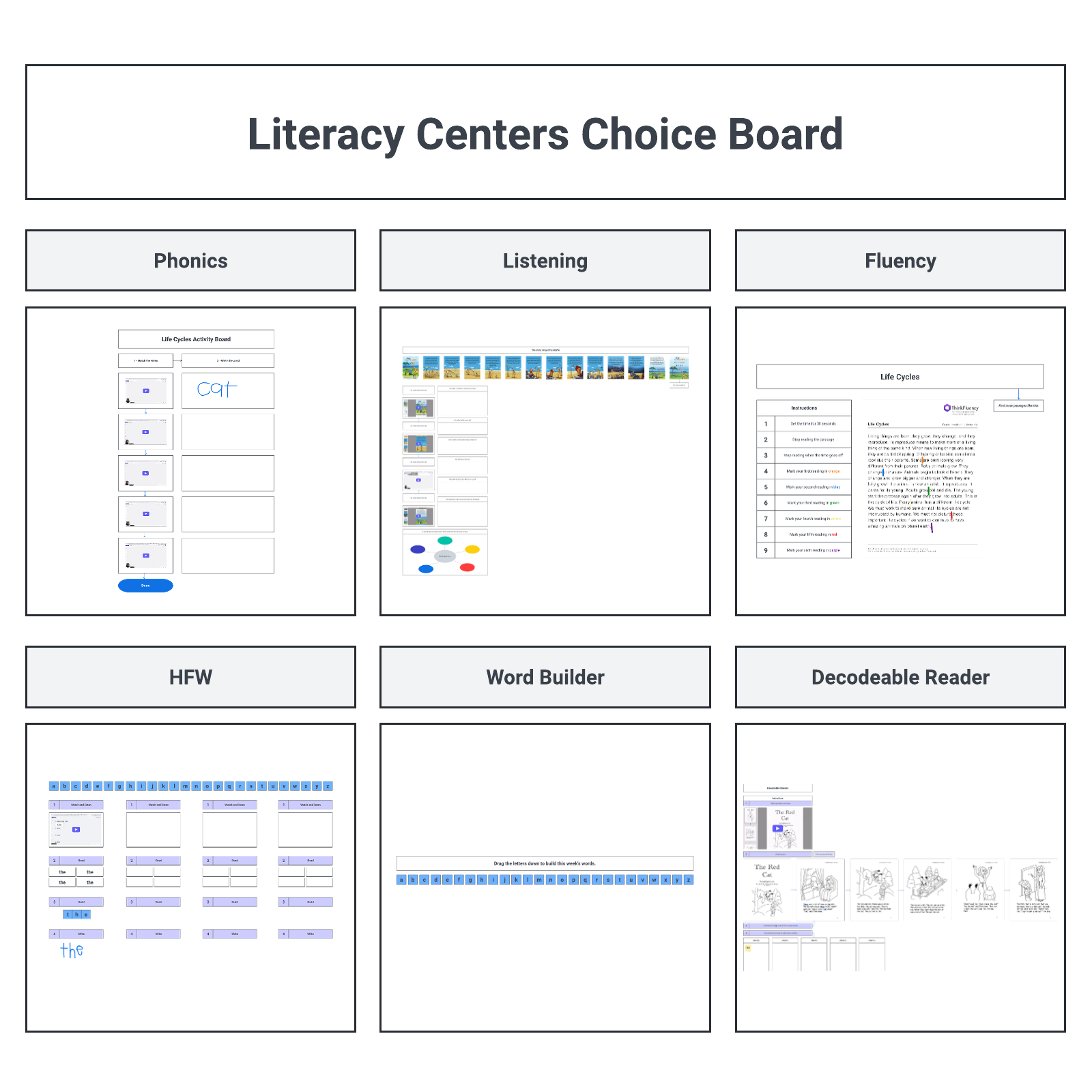 Literacy centers choice board example example