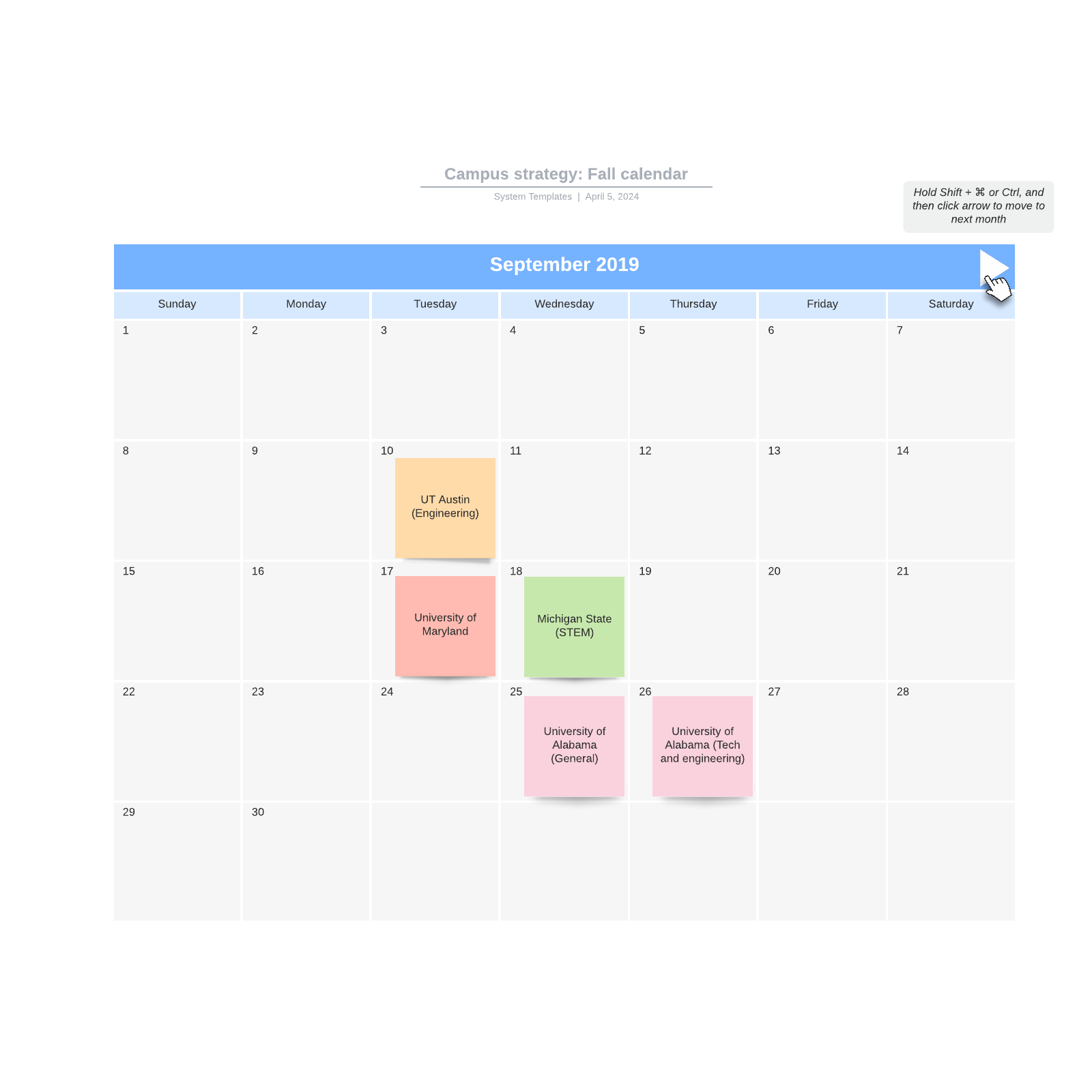 Campus strategy: Fall calendar example