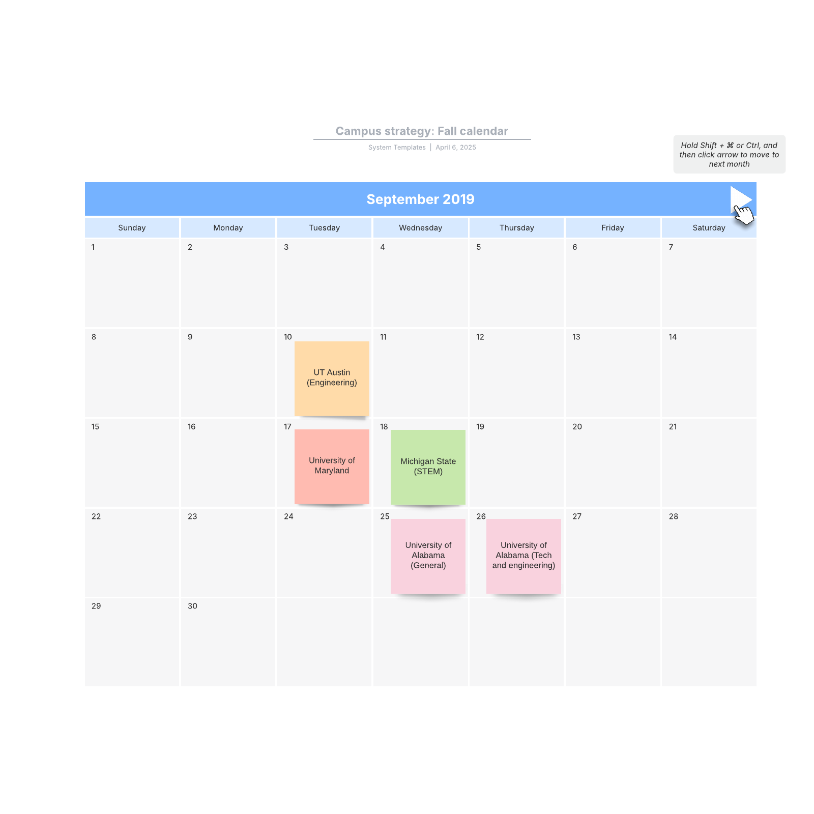 Campus strategy Fall calendar Lucidchart