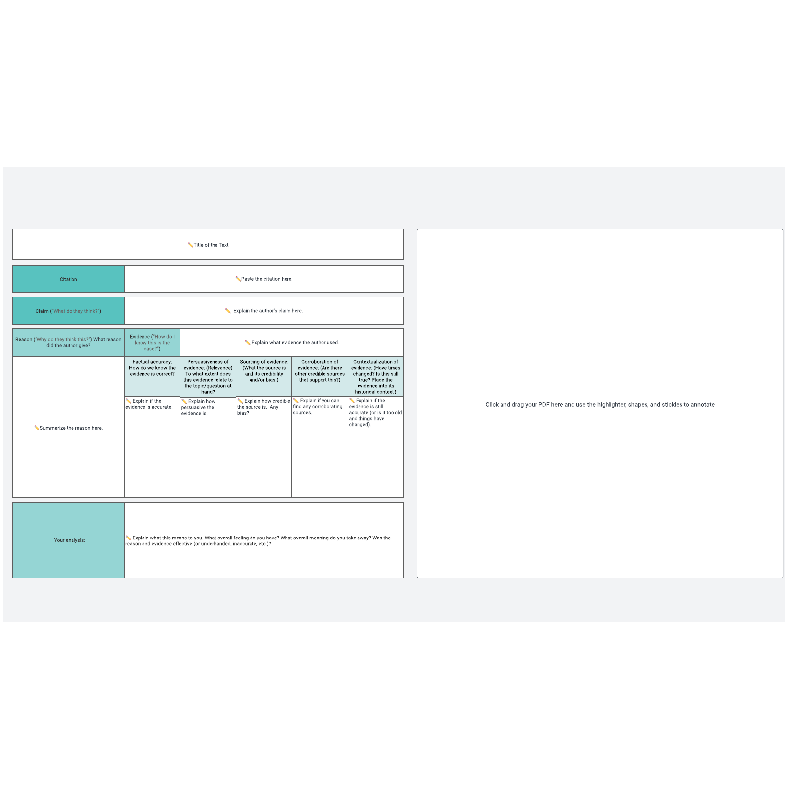 Text Analysis Template example