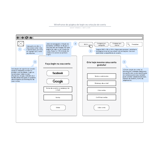 Ir para o modelo Wireframe de página de login ou criação de conta