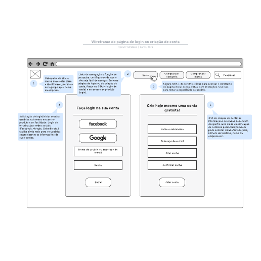 Go to Wireframe de página de login ou criação de conta template