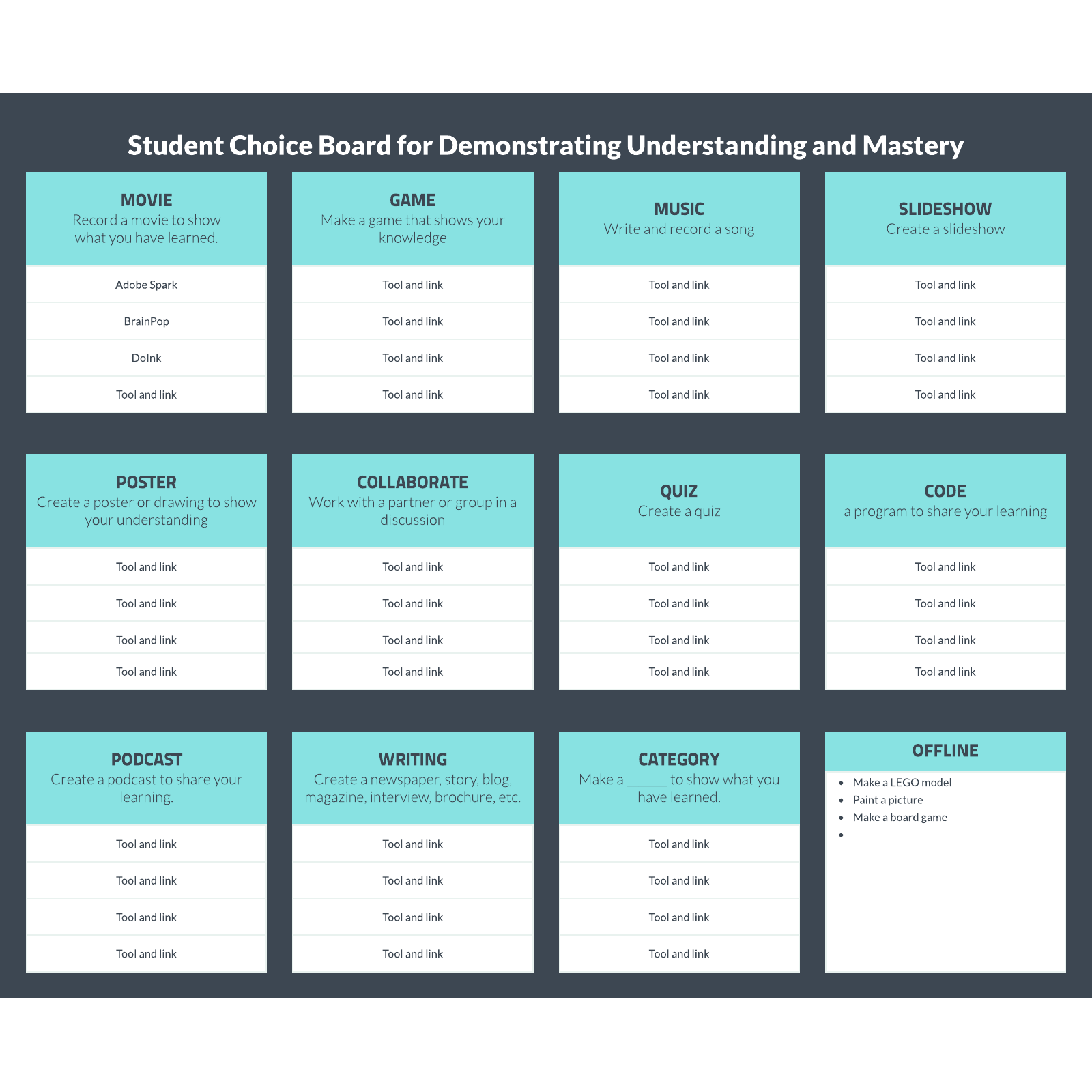 Student choice board example