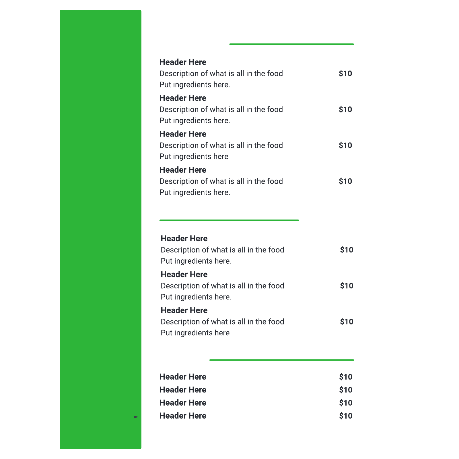 Brunch menu  example