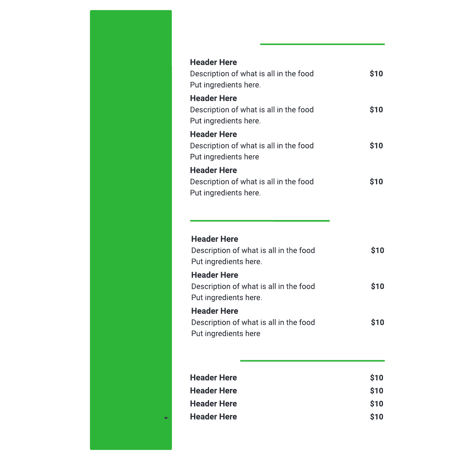 Brunch menu  example