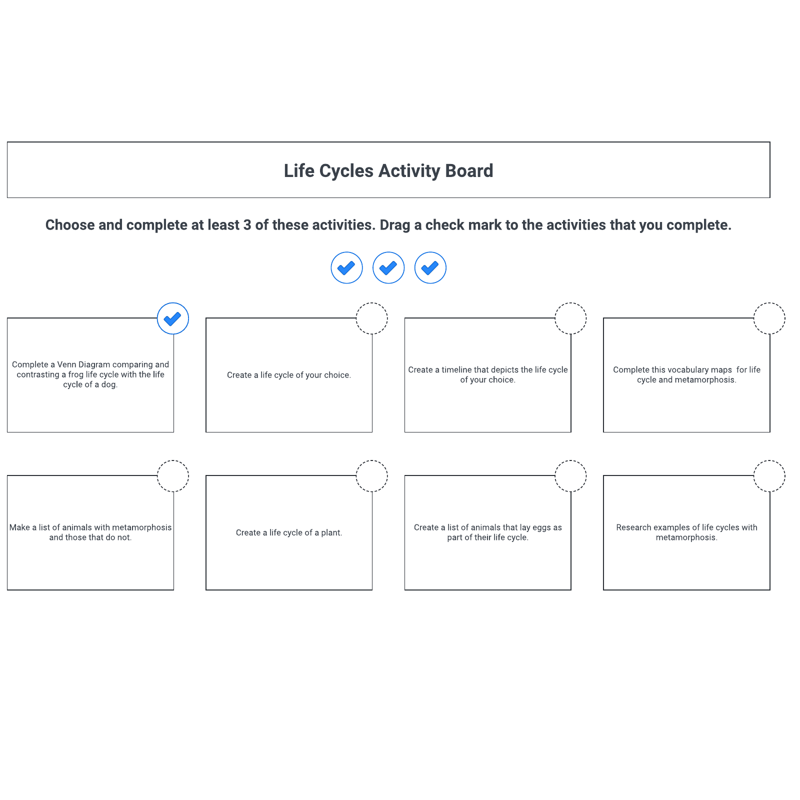 Content activity choice board example