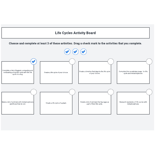 Go to Content activity choice board template