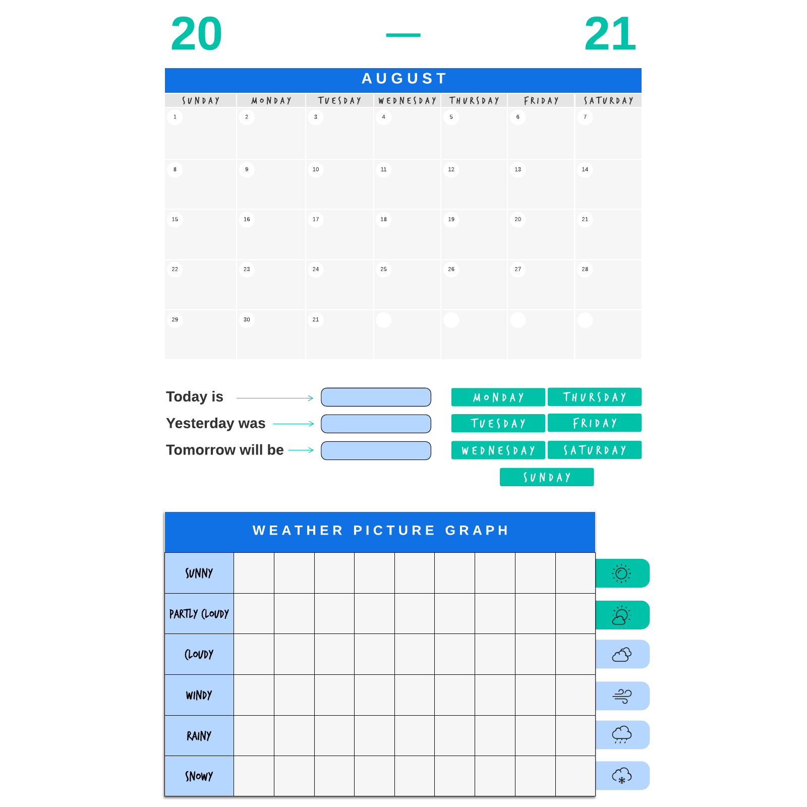 Back-to-School Daily Calendar Routine example