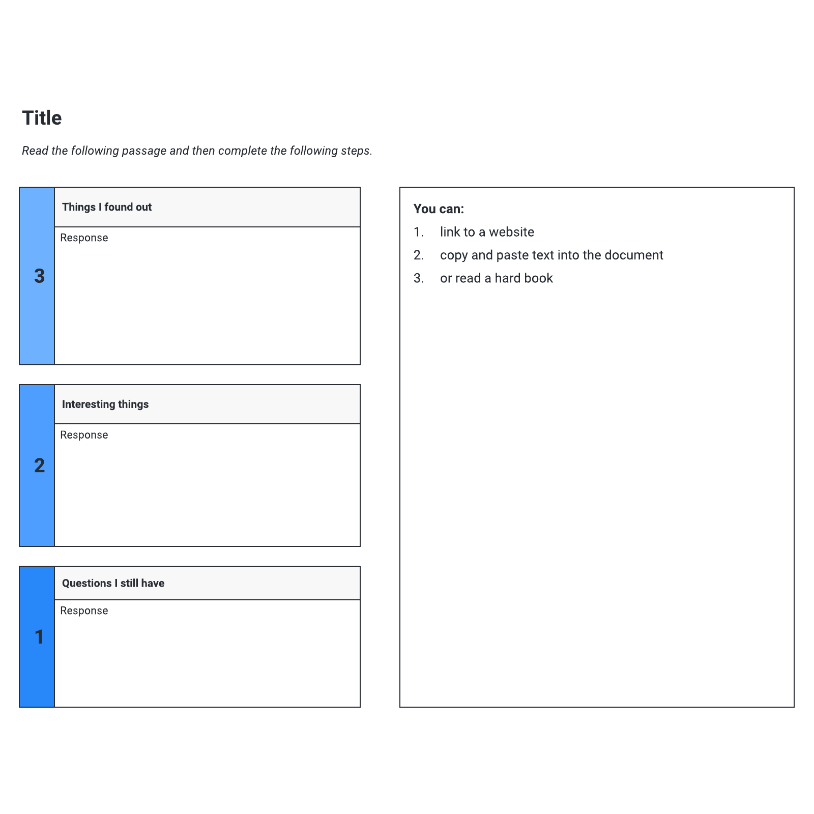 3-2-1 reading comprehension strategy example