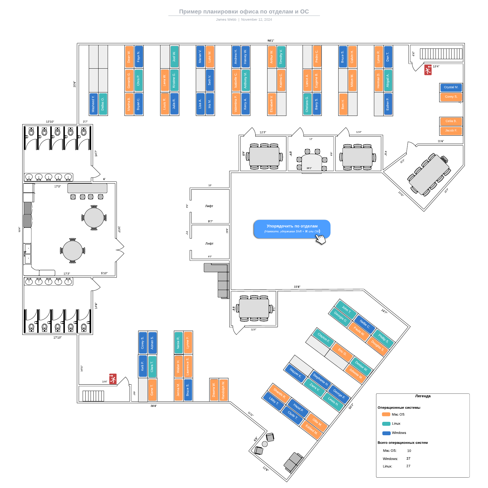 Пример планировки офиса по отделам и ОС example