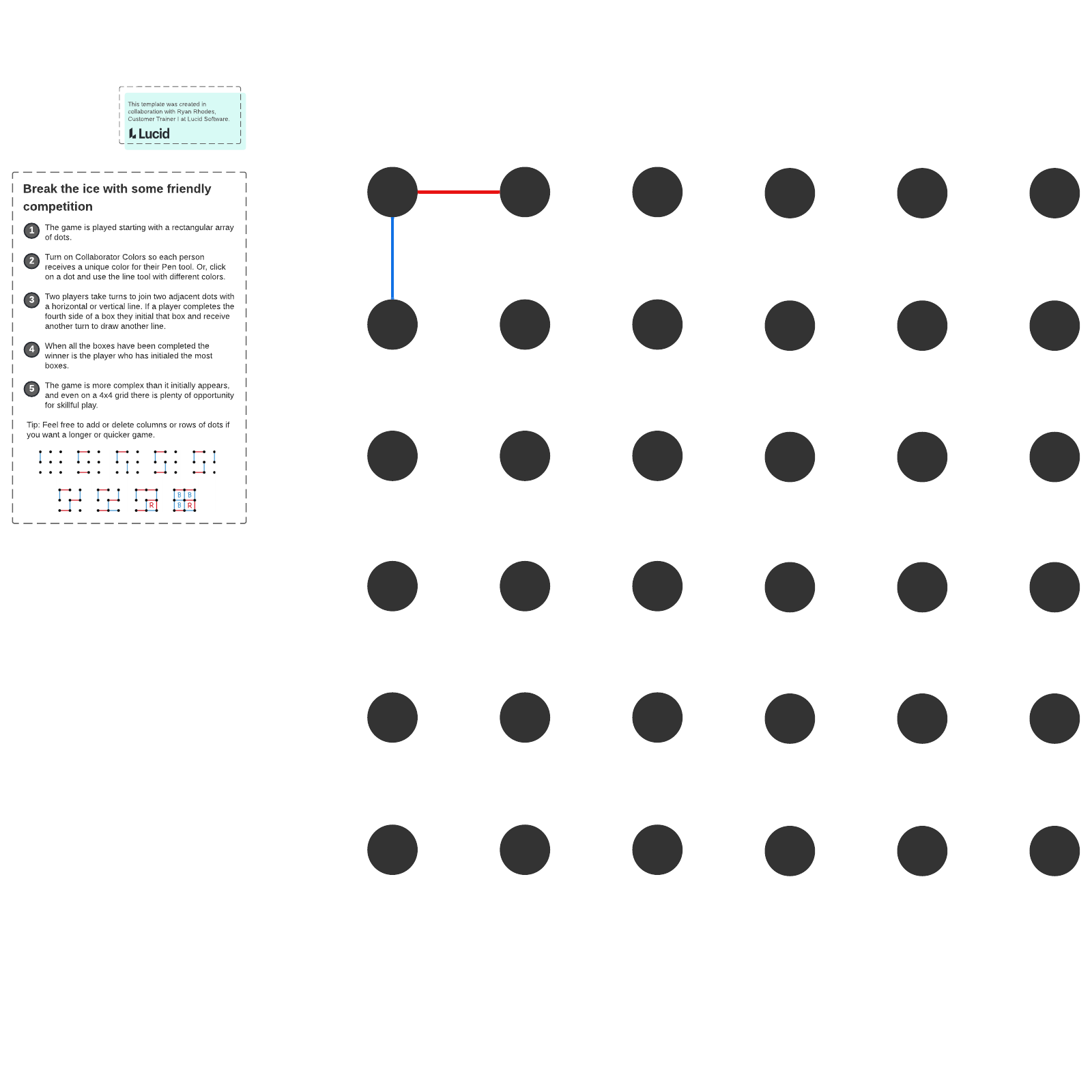 A template for the Dots and Boxes game 