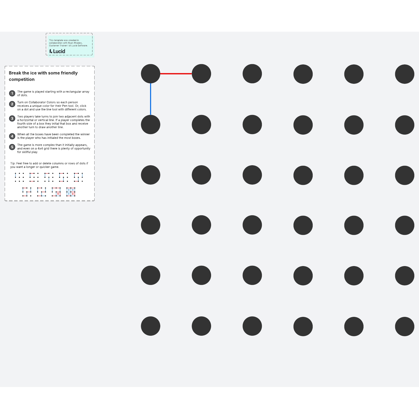 A template for the Dots and Boxes game 