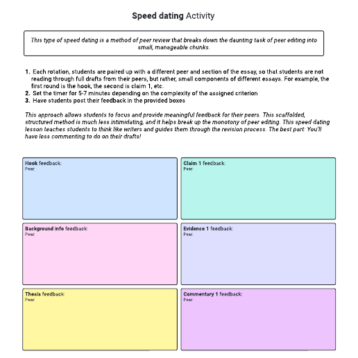 Go to Peer review speed dating template