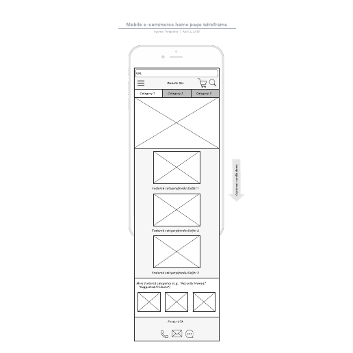 Go to Mobile e-commerce home page wireframe template