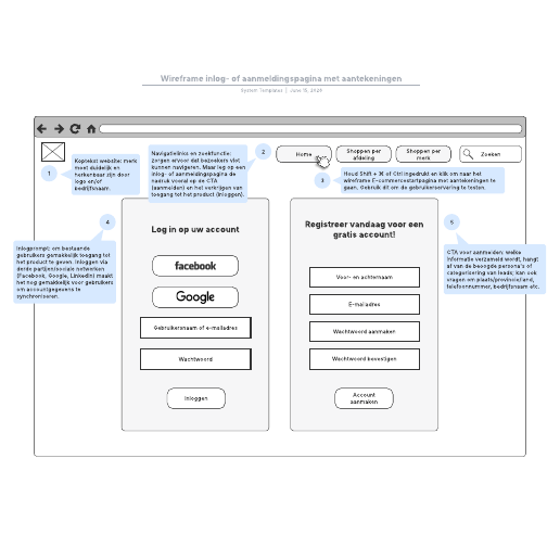 Ga naar het Wireframe inlog- of aanmeldingspagina met aantekeningen-sjabloon
