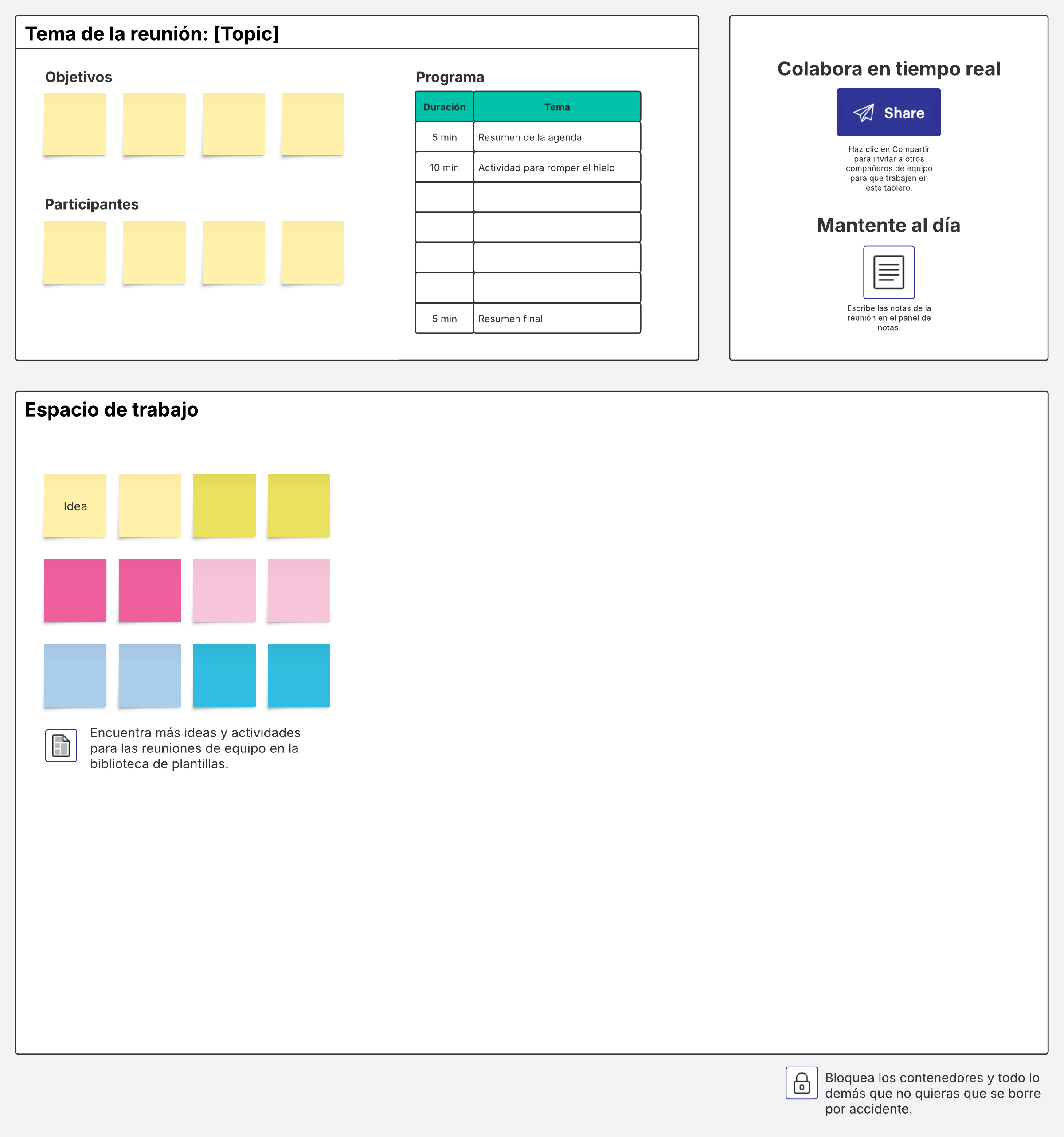 Aprovecha tu próxima reunión al máximo usando esta plantilla para planificar con anticipación y colaborar con tu equipo.