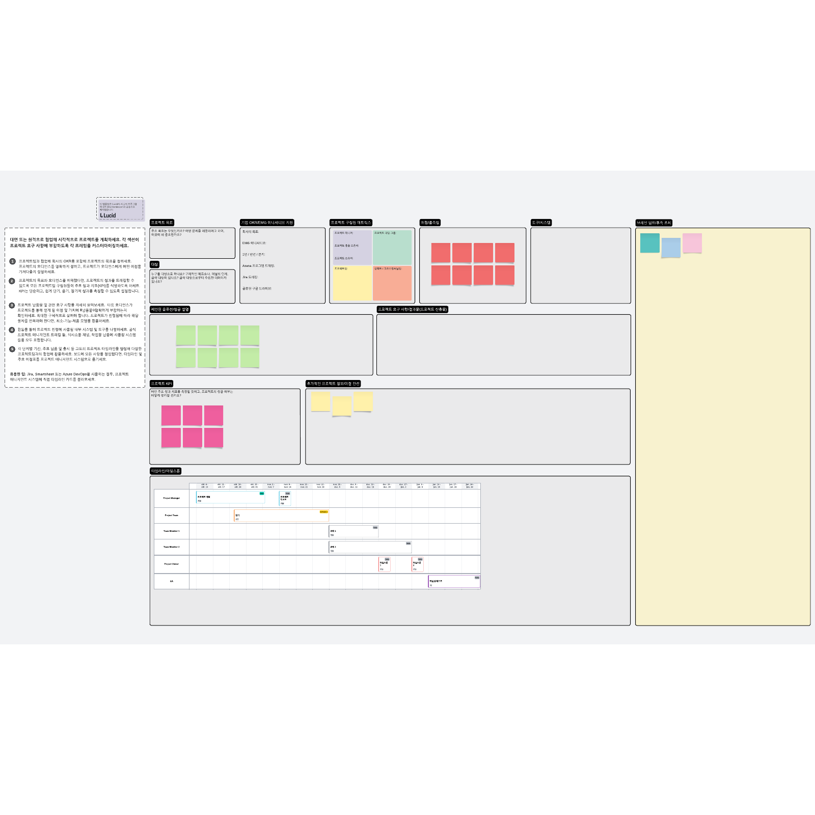 프로젝트 계획용 캔버스 템플릿