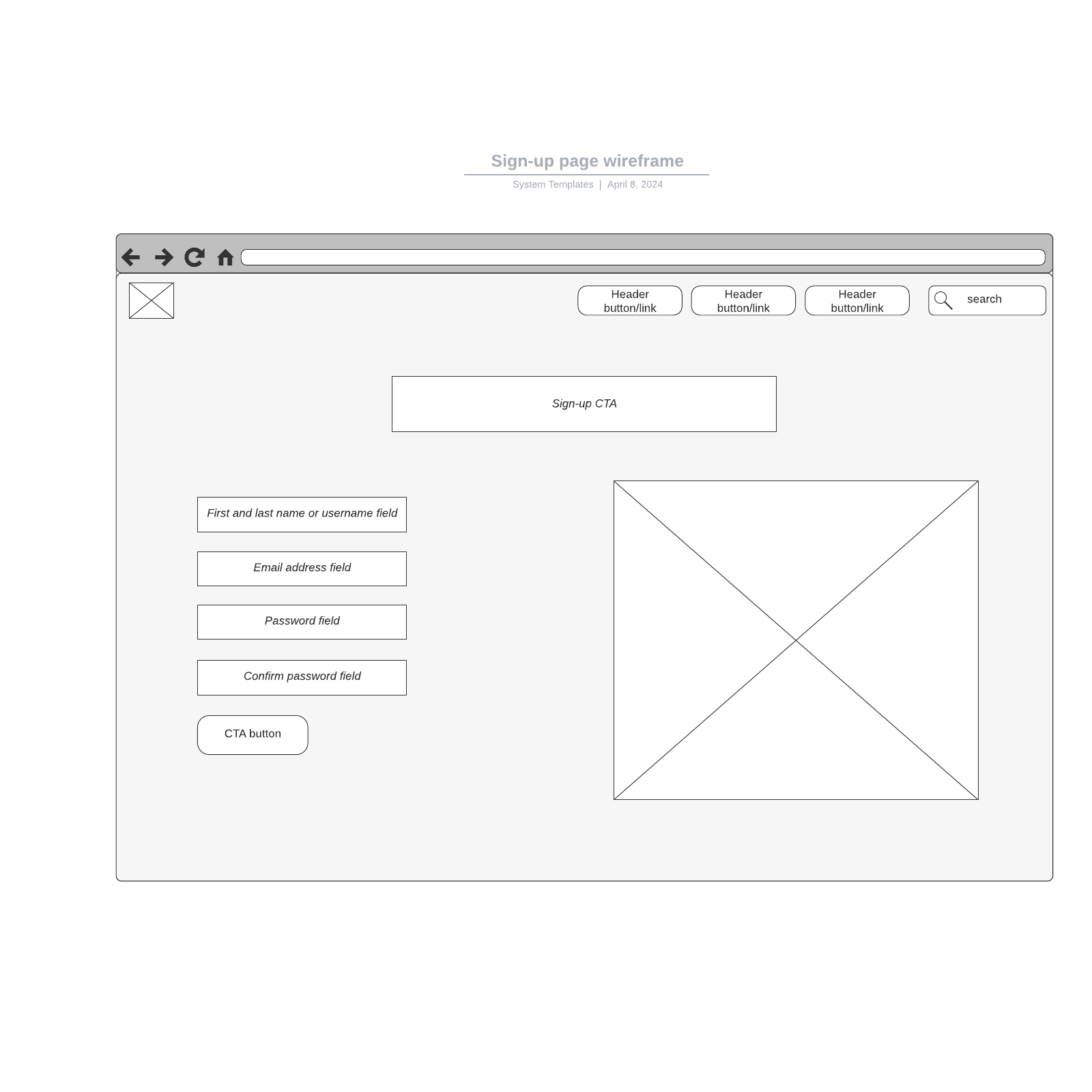 Sign-up page wireframe example