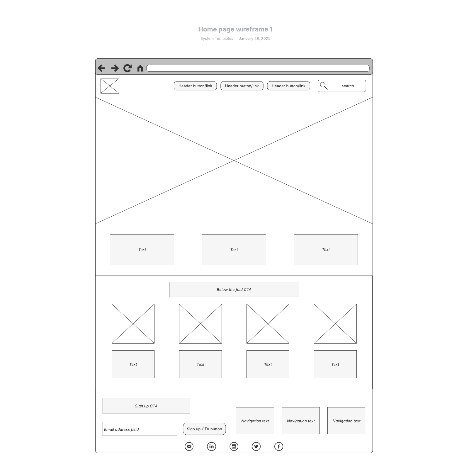 Home page wireframe 1 example