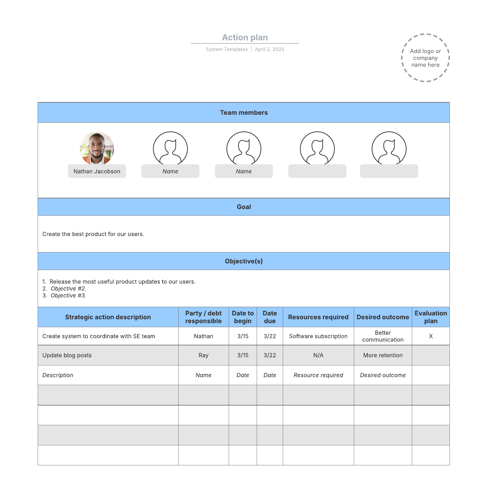 Action plan example