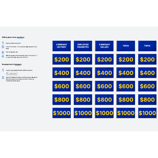 Template of jeopardy game show