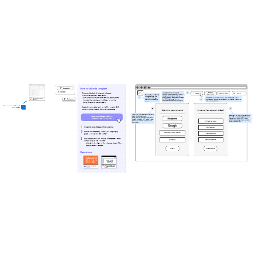 Go to Annotated login or sign-up page wireframe template