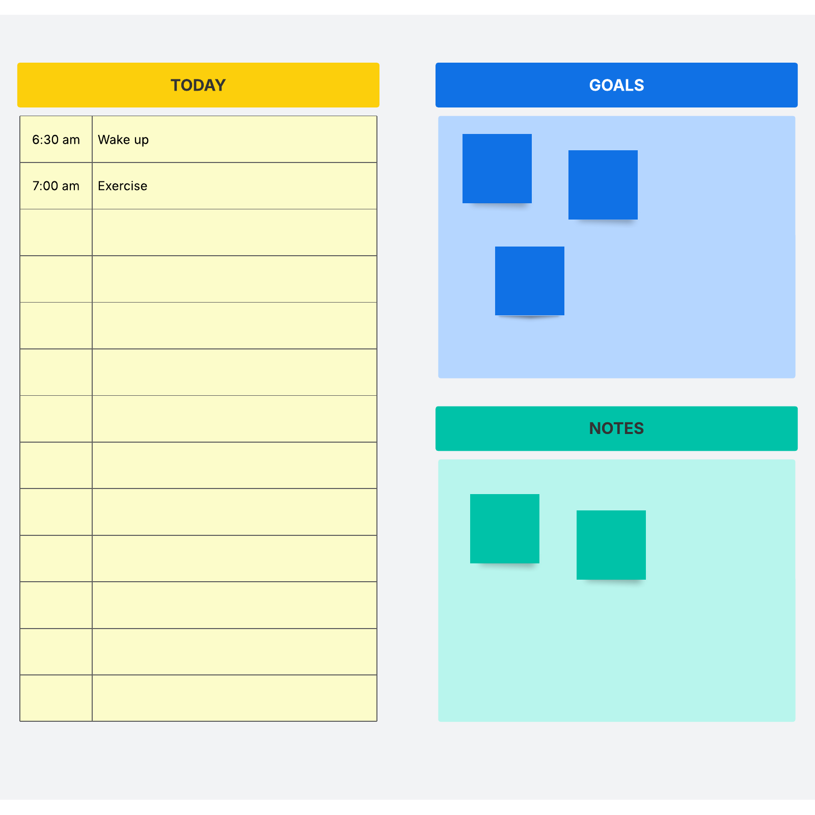 Template of a daily schedule