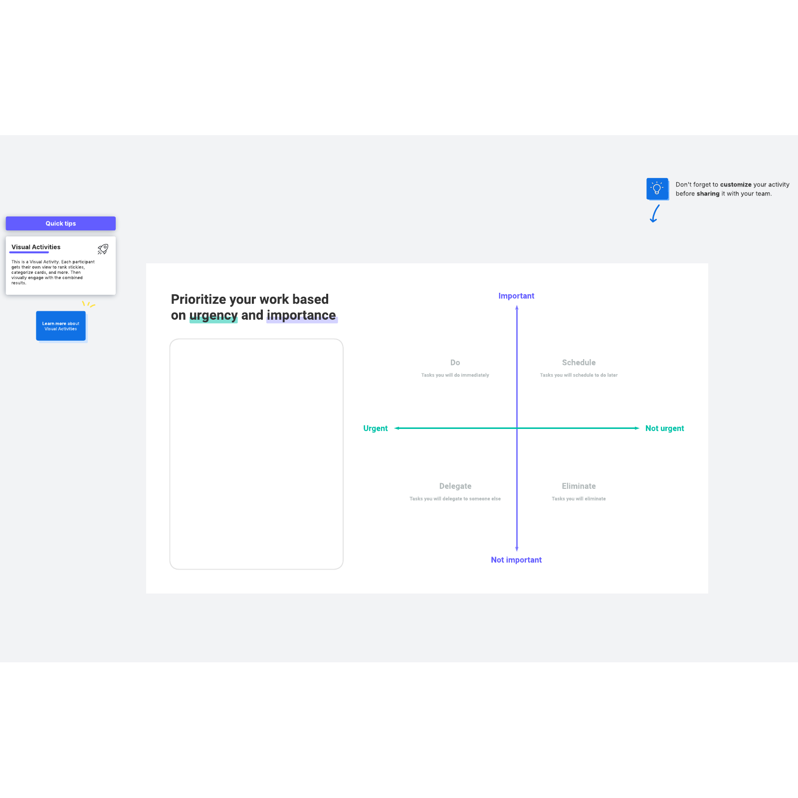 Urgency vs importance matrix activity example