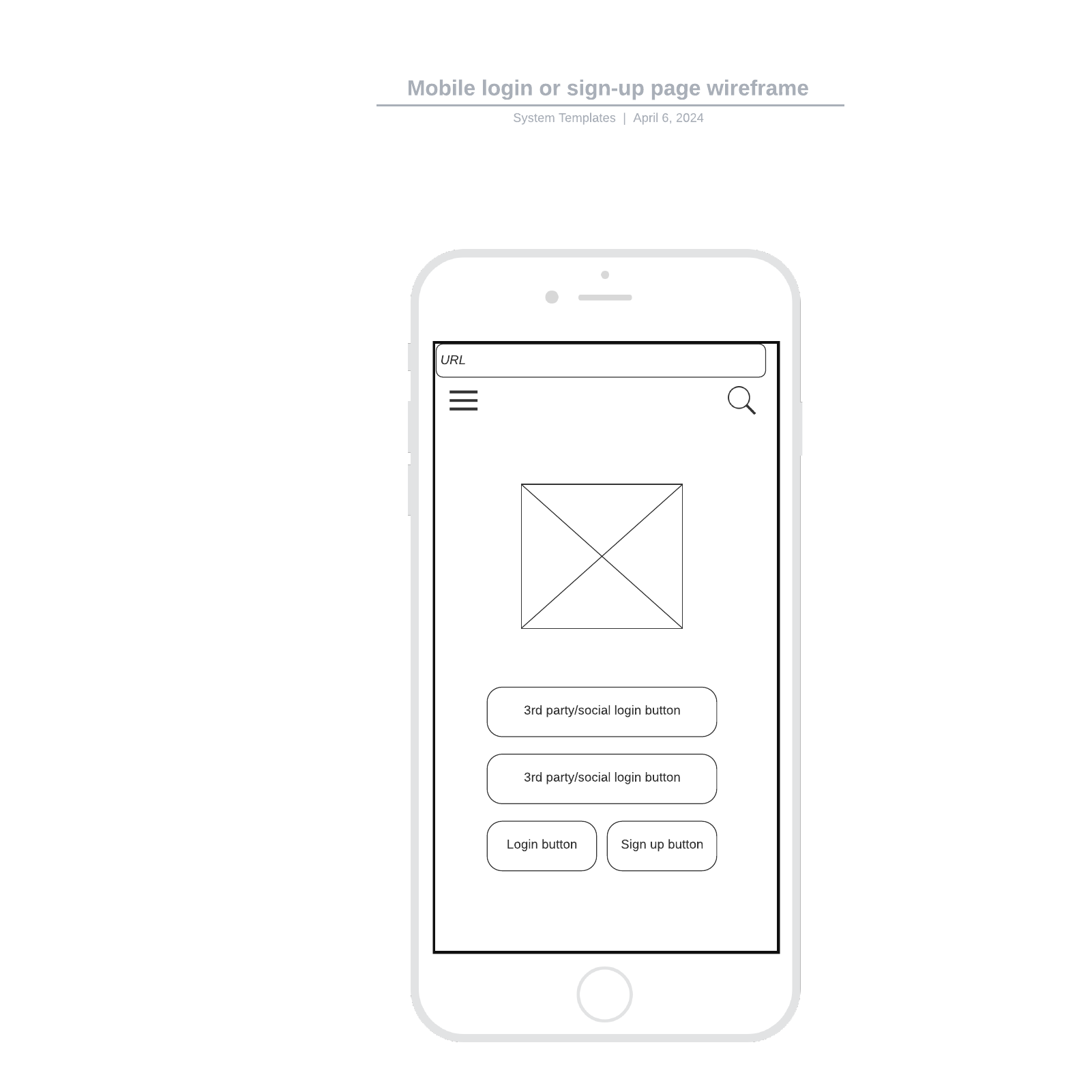 Mobile login or sign-up page wireframe example