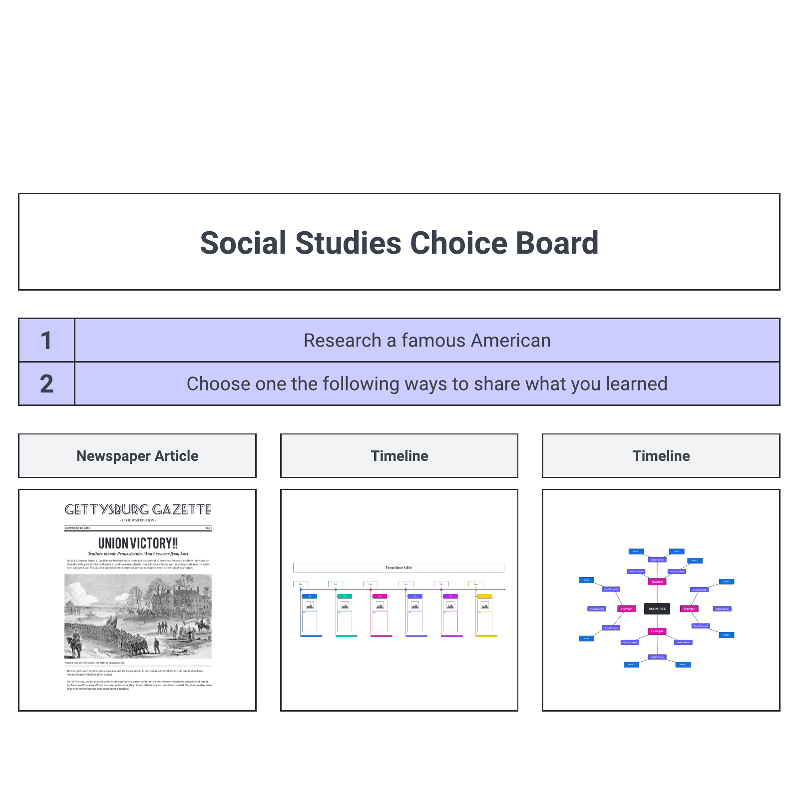 Social studies choice board example