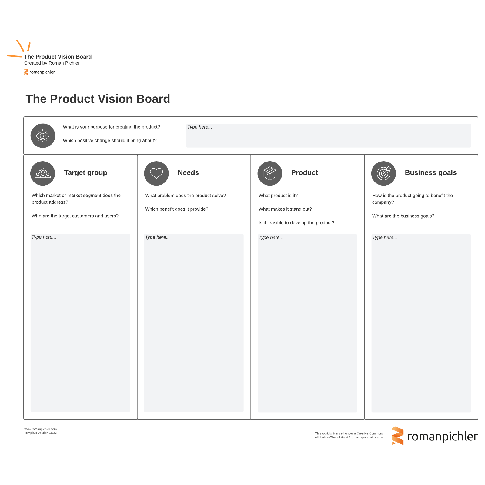 product vision board template 