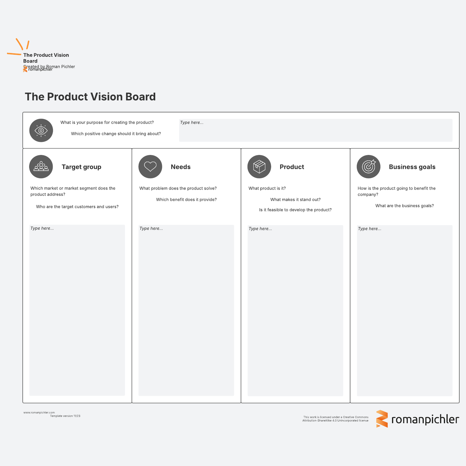 product vision board template 