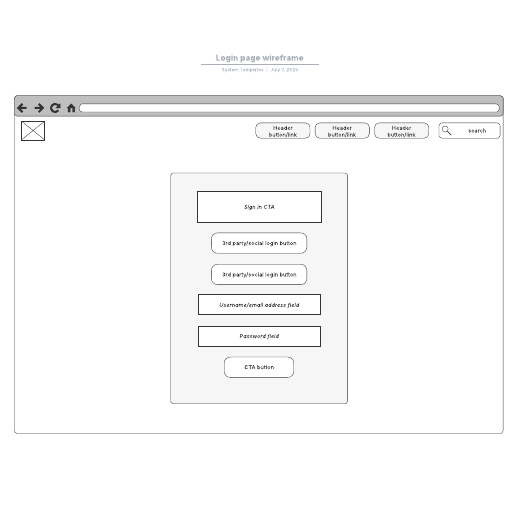 Go to Login page wireframe template