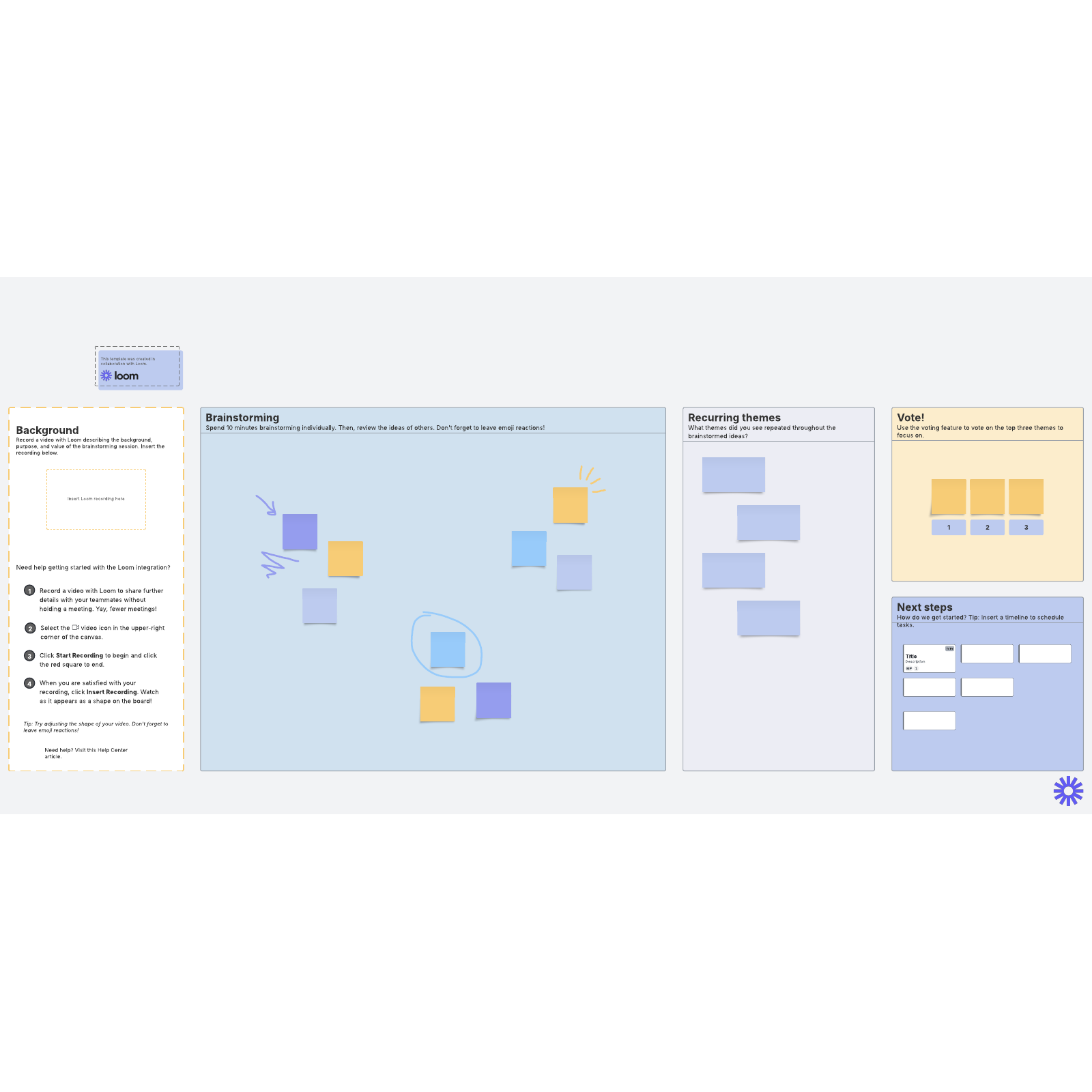 Brainstorming template using Loom 