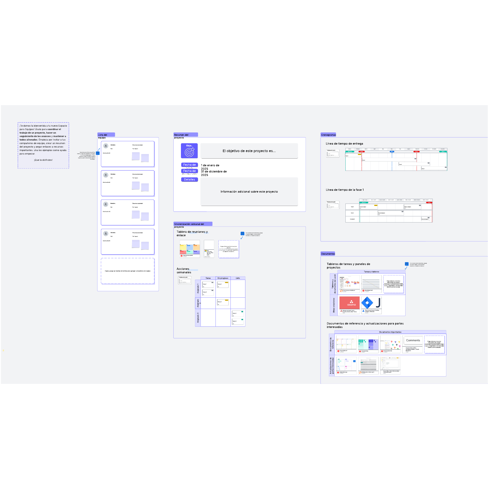 Espacio para equipos de gestión de proyectos