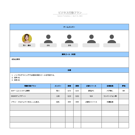 ビジネス行動プラン テンプレートに移動