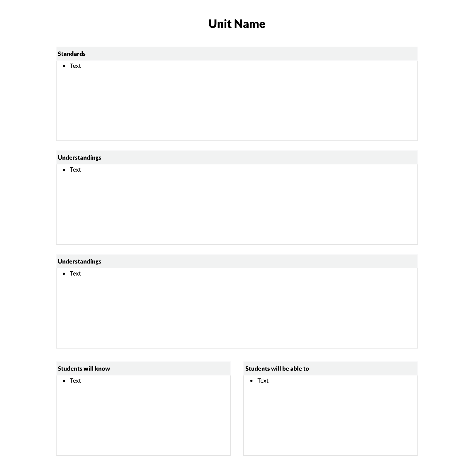 Unit Plan Template example