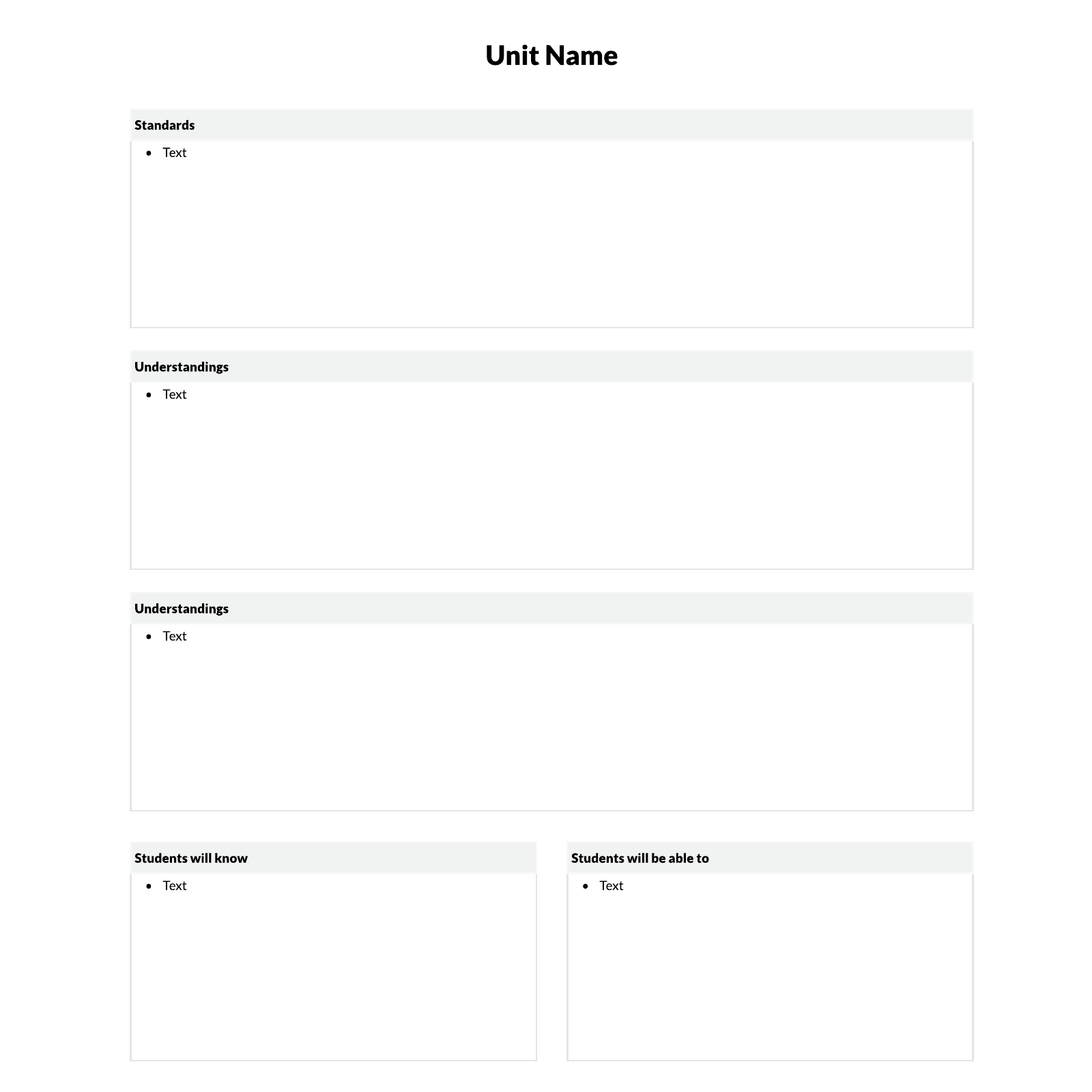 Unit Plan Template example