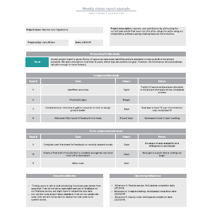 Weekly status report example