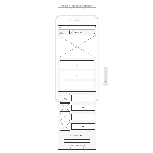 Go to Mobile home page wireframe template