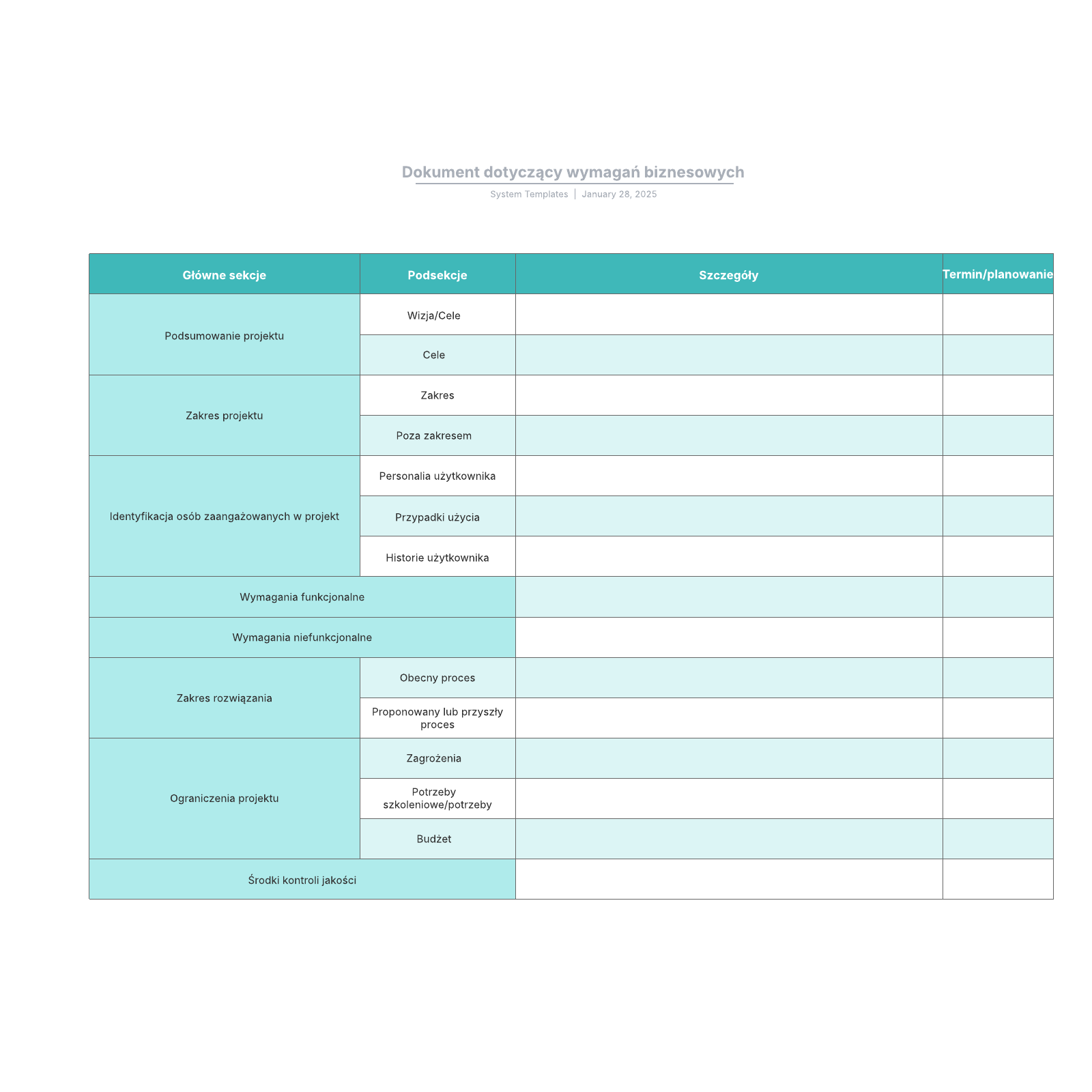 Dokument dotyczący wymagań biznesowych example