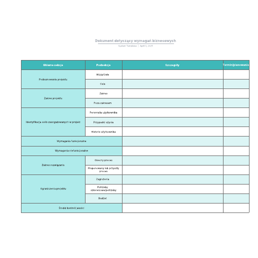 Go to Dokument dotyczący wymagań biznesowych template