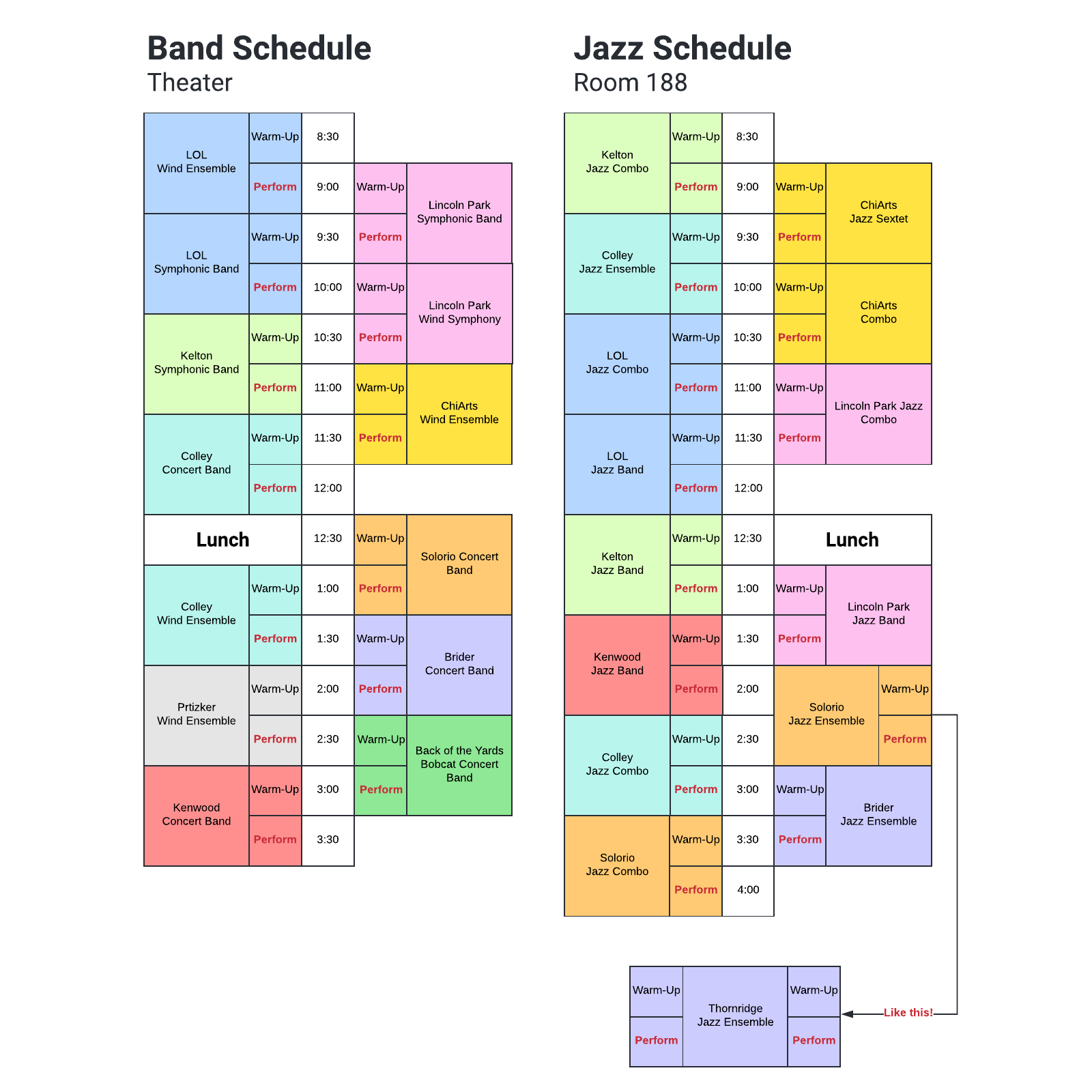 Band performance schedule example
