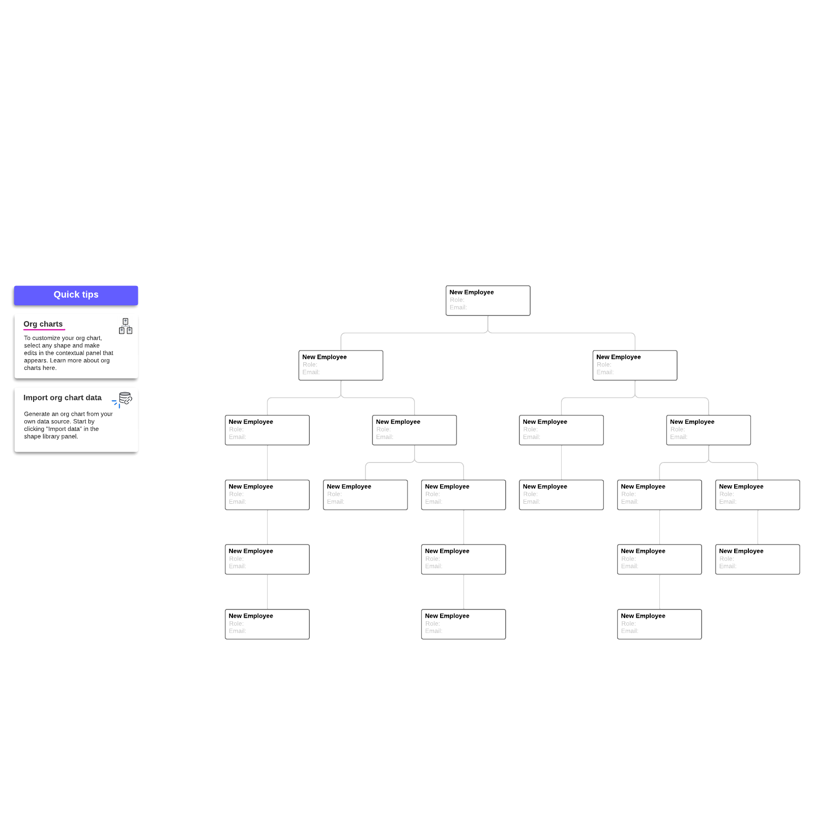 Org chart (name, role, email) example