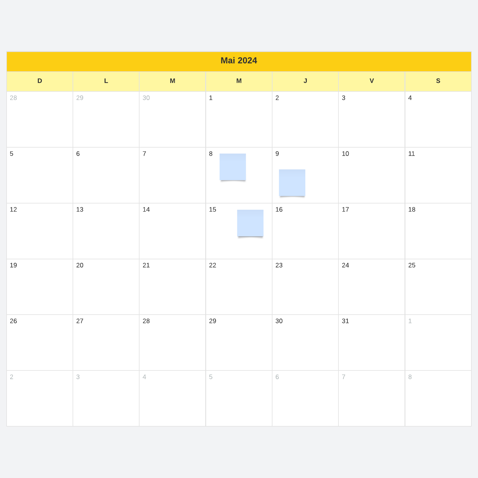 modèle de calendrier mensuel