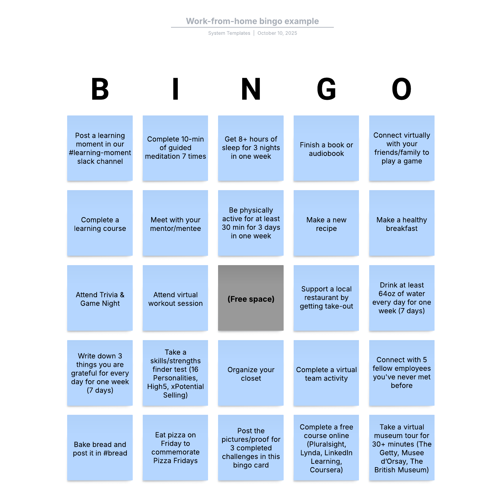 Workfromhome bingo example Lucidchart