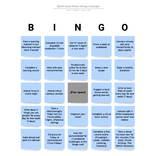 Go to Work-from-home bingo example template